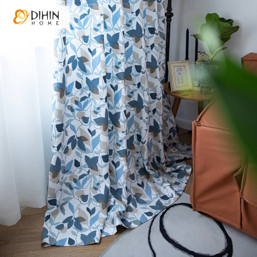 DIHINHOME Home Textile Pastoral Curtain DIHIN HOME Garden Colorful Leaves Printed Curtains,Blackout Grommet Window Curtain for Living Room ,52x63-inch,1 Panel