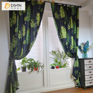 DIHINHOME Home Textile Pastoral Curtain DIHIN HOME Garden Cotton Linen Blackout Grommet Window Curtain for Living Room ,52x63-inch,1 Panel