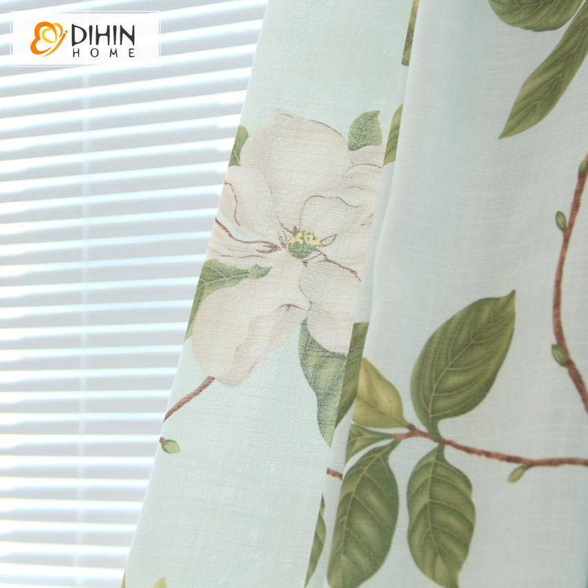 DIHINHOME Home Textile Pastoral Curtain DIHIN HOME Garden Cotton Linen Flower Printed,Blackout Grommet Window Curtain for Living Room ,52x63-inch,1 Panel