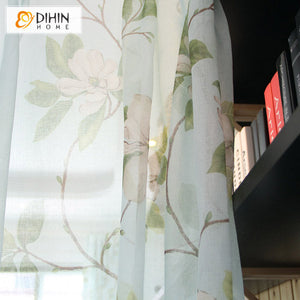 DIHINHOME Home Textile Pastoral Curtain DIHIN HOME Garden Cotton Linen Flower Printed,Blackout Grommet Window Curtain for Living Room ,52x63-inch,1 Panel