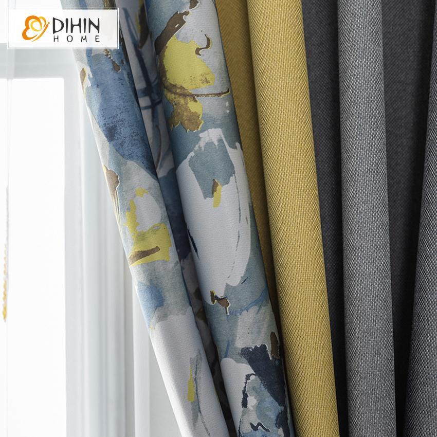 DIHIN HOME Garden Fashion Flower Painting Printed,Blackout Grommet Window Curtain for Living Room ,52x63-inch,1 Panel