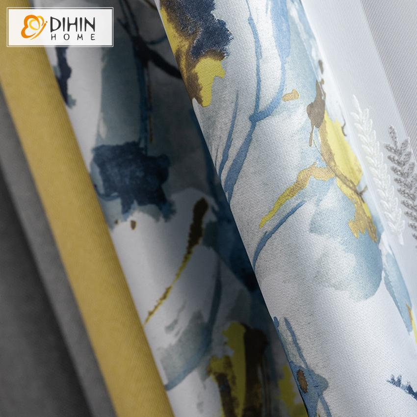 DIHIN HOME Garden Fashion Flower Painting Printed,Blackout Grommet Window Curtain for Living Room ,52x63-inch,1 Panel