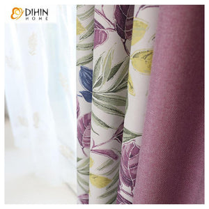 DIHINHOME Home Textile Pastoral Curtain DIHIN HOME Garden Flower Spliced Curtains，Blackout Grommet Window Curtain for Living Room ,52x63-inch,1 Panel