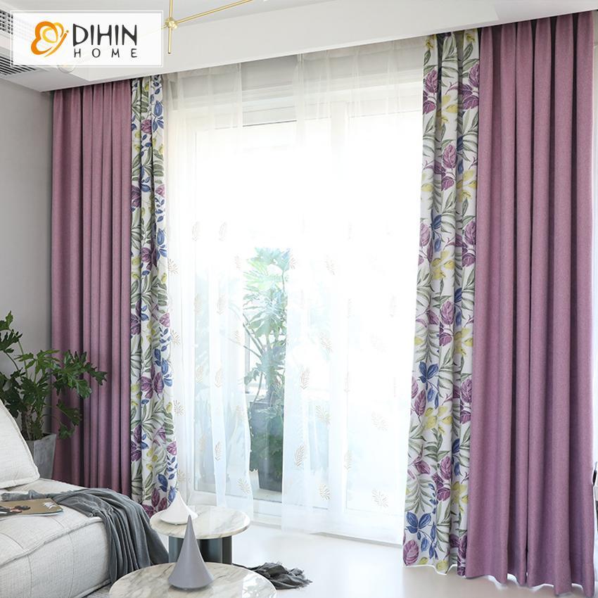 DIHINHOME Home Textile Pastoral Curtain DIHIN HOME Garden Flower Spliced Curtains，Blackout Grommet Window Curtain for Living Room ,52x63-inch,1 Panel