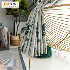 DIHIN HOME Garden Green Leaves High Quality Cotton Linen Printing Curtain,Blackout Curtains Grommet Window Curtain for Living Room ,52x84-inch,1 Panel