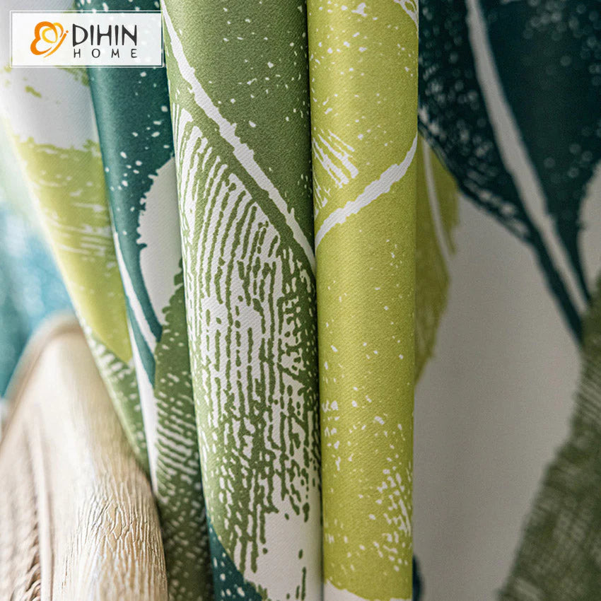 DIHINHOME Home Textile Pastoral Curtain DIHIN HOME Garden Green Leaves Printed,Blackout Grommet Window Curtain for Living Room,1 Panel