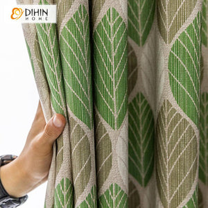 DIHINHOME Home Textile Pastoral Curtain DIHIN HOME Garden Green Leaves Printed,Blackout Grommet Window Curtain for Living Room ,52x63-inch,1 Panel