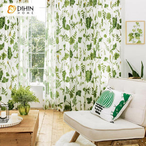 DIHIN HOME Garden Green Leaves Printed Curtains ,Blackout Grommet Window Curtain for Living Room ,52x63-inch,1 Panel