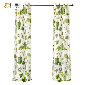 DIHINHOME Home Textile Pastoral Curtain DIHIN HOME Garden Green Leaves Printed Curtains ,Blackout Grommet Window Curtain for Living Room ,52x63-inch,1 Panel Roman Shades Window Curtains Curtains Window Blinds Curtains Drapes