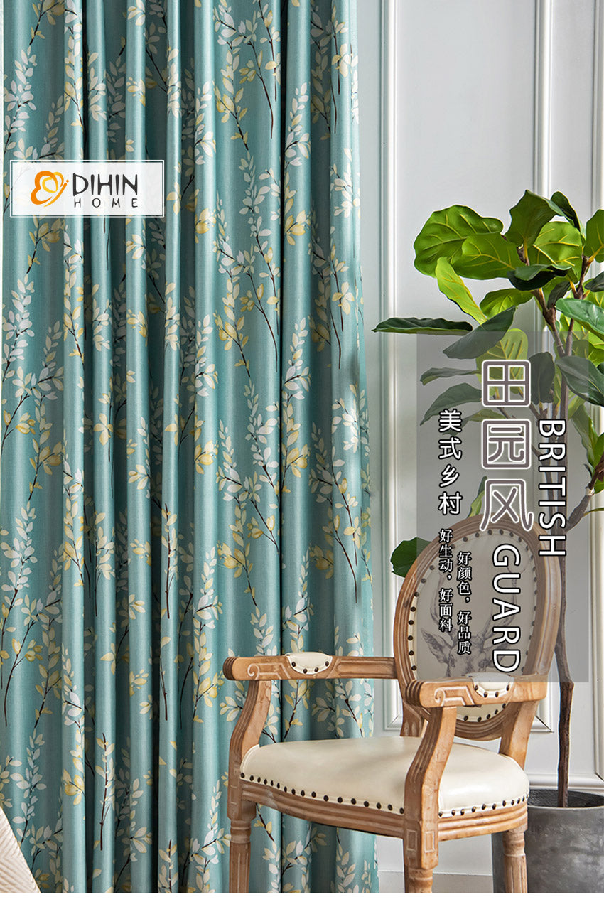 DIHINHOME Home Textile Pastoral Curtain DIHIN HOME Garden High Precision Leaves Printed Curtain,Blackout Grommet Window Curtain for Living Room,1 Panel