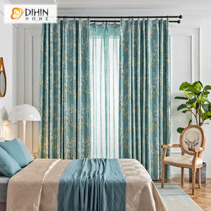 DIHINHOME Home Textile Pastoral Curtain DIHIN HOME Garden High Precision Leaves Printed Curtain,Blackout Grommet Window Curtain for Living Room,1 Panel