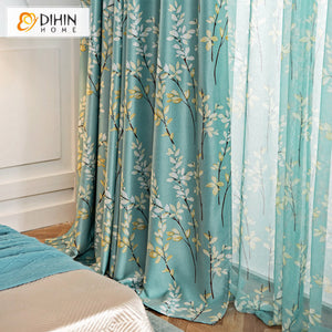 DIHINHOME Home Textile Pastoral Curtain DIHIN HOME Garden High Precision Leaves Printed Curtain,Blackout Grommet Window Curtain for Living Room,1 Panel