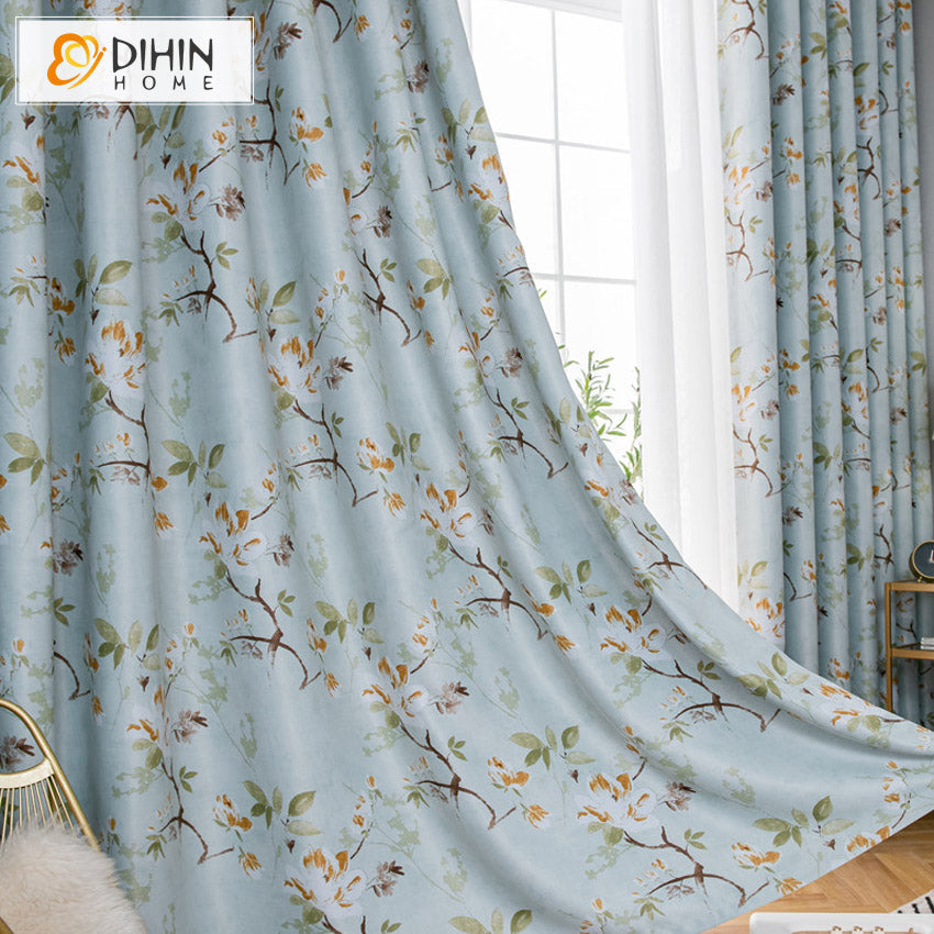 DIHINHOME Home Textile Pastoral Curtain DIHIN HOME Garden High-precision Thickening Printed,Blackout Grommet Window Curtain for Living Room,1 Panel