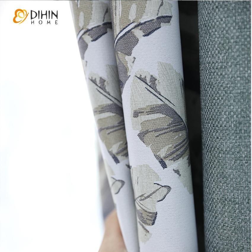 DIHINHOME Home Textile Pastoral Curtain DIHIN HOME Garden Leaf Printed Curtains，Blackout Grommet Window Curtain for Living Room ,52x63-inch,1 Panel