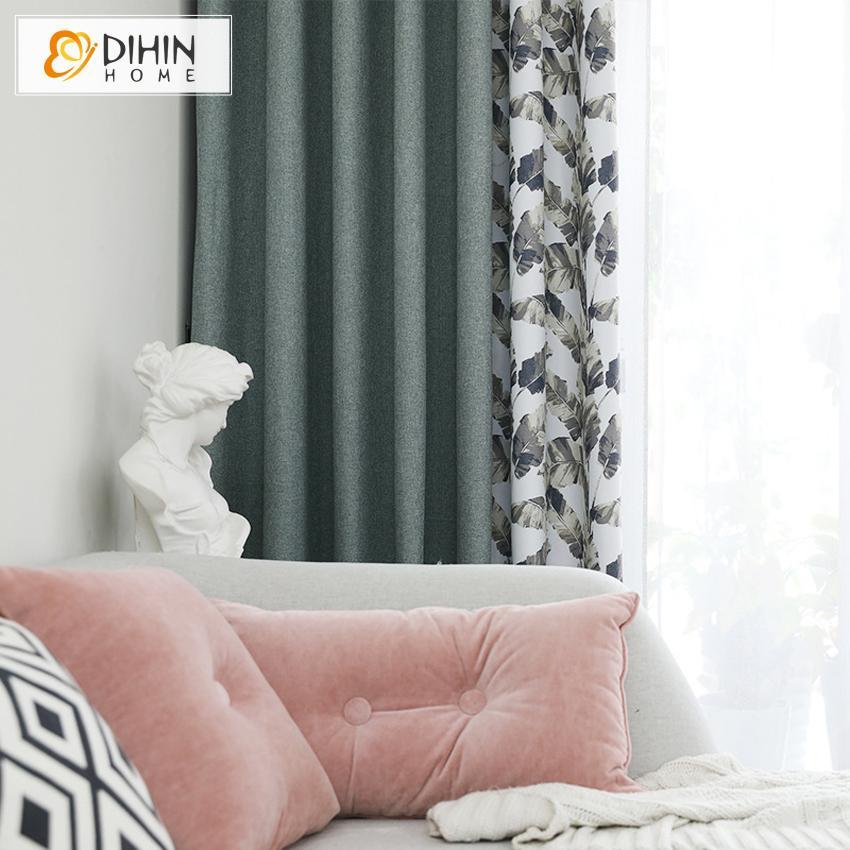 DIHINHOME Home Textile Pastoral Curtain DIHIN HOME Garden Leaf Printed Curtains，Blackout Grommet Window Curtain for Living Room ,52x63-inch,1 Panel