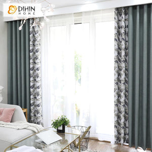 DIHINHOME Home Textile Pastoral Curtain DIHIN HOME Garden Leaf Printed Curtains，Blackout Grommet Window Curtain for Living Room ,52x63-inch,1 Panel