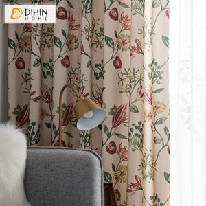 DIHIN HOME Garden Leaves and Flowers Printed Curtains,Blackout Grommet Window Curtain for Living Room ,52x63-inch,1 Panel
