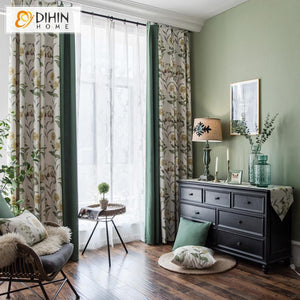 DIHIN HOME Garden Leaves High Quality Printed Curtains,Blackout Grommet Window Curtain for Living Room ,52x63-inch,1 Panel