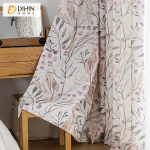 DIHINHOME Home Textile Pastoral Curtain DIHIN HOME Garden Leaves Printed,Blackout Grommet Window Curtain for Living Room,1 Panel