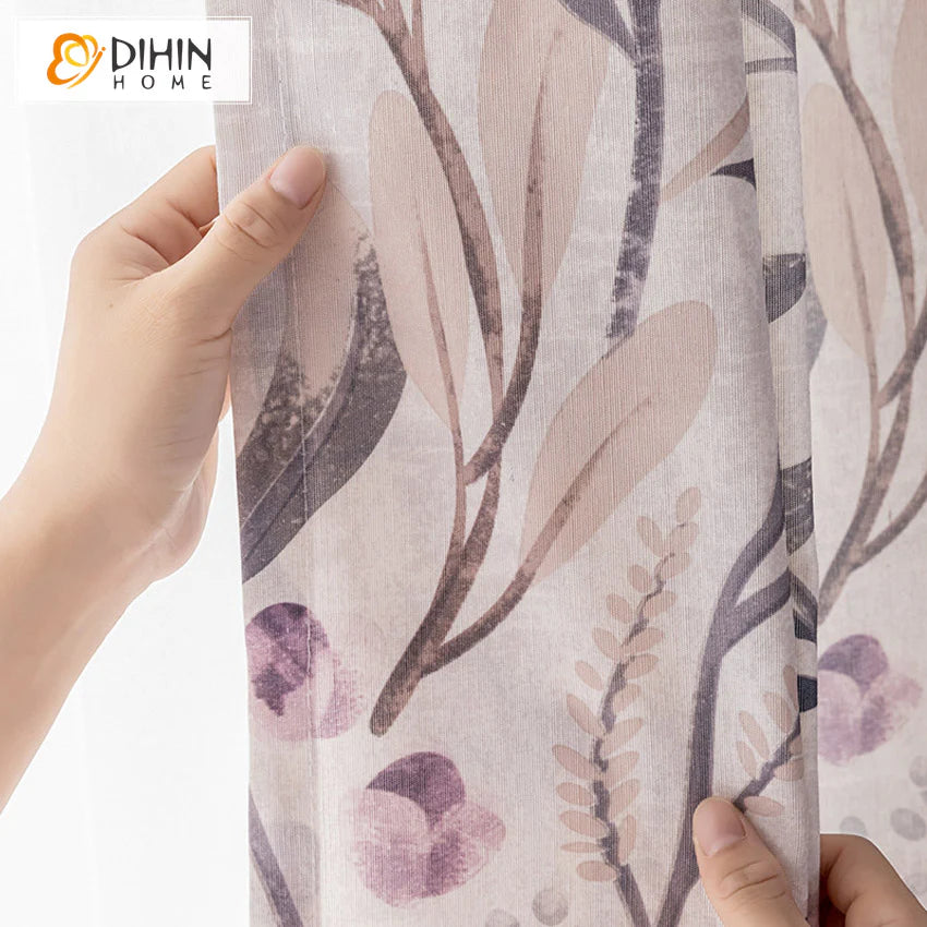 DIHINHOME Home Textile Pastoral Curtain DIHIN HOME Garden Leaves Printed,Blackout Grommet Window Curtain for Living Room,1 Panel