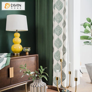 DIHIN HOME Garden Leaves Printed Curtains,Blackout Grommet Window Curtain for Living Room ,52x63-inch,1 Panel