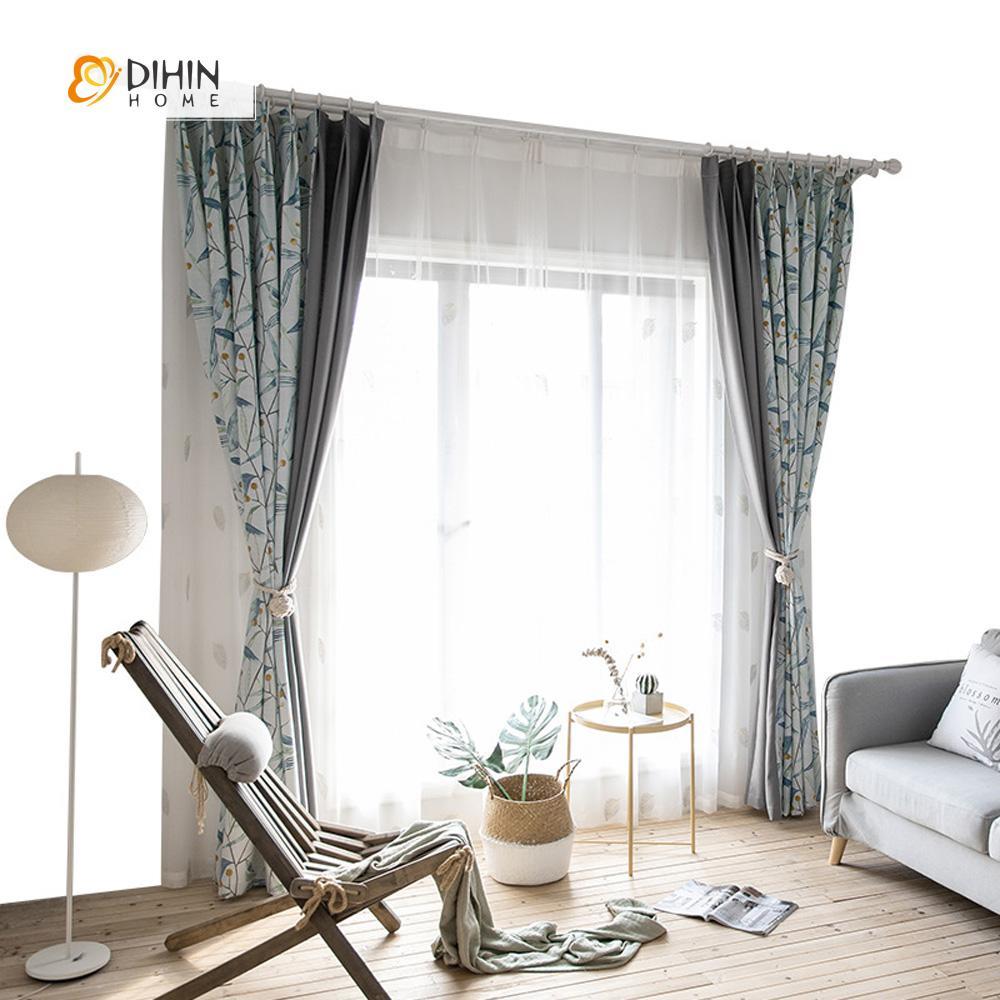 DIHINHOME Home Textile Pastoral Curtain DIHIN HOME Garden Leaves Spliced Curtains，Blackout Grommet Window Curtain for Living Room ,52x63-inch,1 Panel