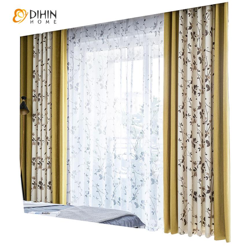 DIHIN HOME Garden Leaves Spliced Curtains,Blackout Grommet Window Curtain for Living Room ,52x63-inch,1 Panel