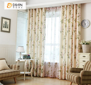 DIHIN HOME Garden Natural Flowers Printed,Blackout Curtains Grommet Window Curtain for Living Room ,52x63-inch,1 Panel