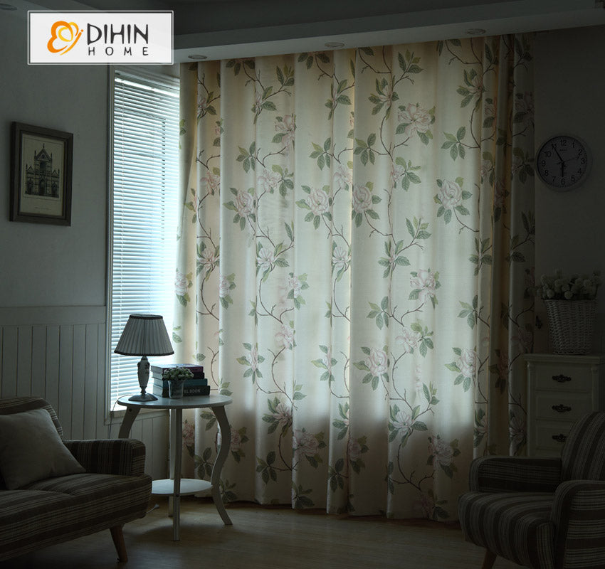 DIHINHOME Home Textile Pastoral Curtain DIHIN HOME Garden Natural Flowers Printed,Blackout Curtains Grommet Window Curtain for Living Room ,52x63-inch,1 Panel