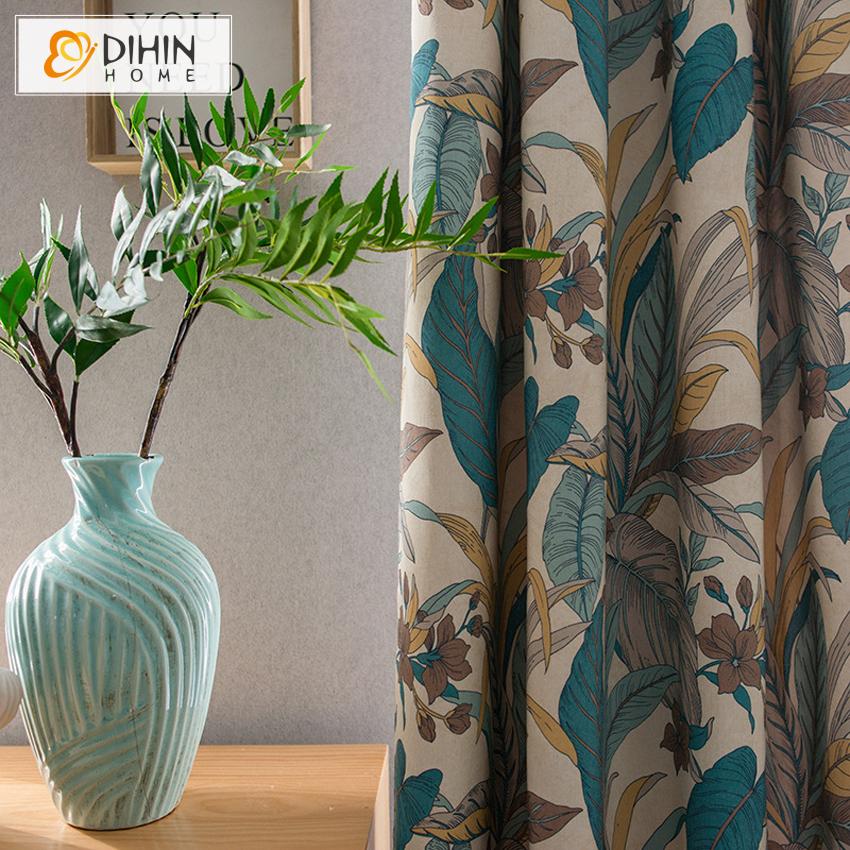DIHIN HOME Garden Plant Printed Curtains ,Blackout Grommet Window Curtain for Living Room ,52x63-inch,1 Panel