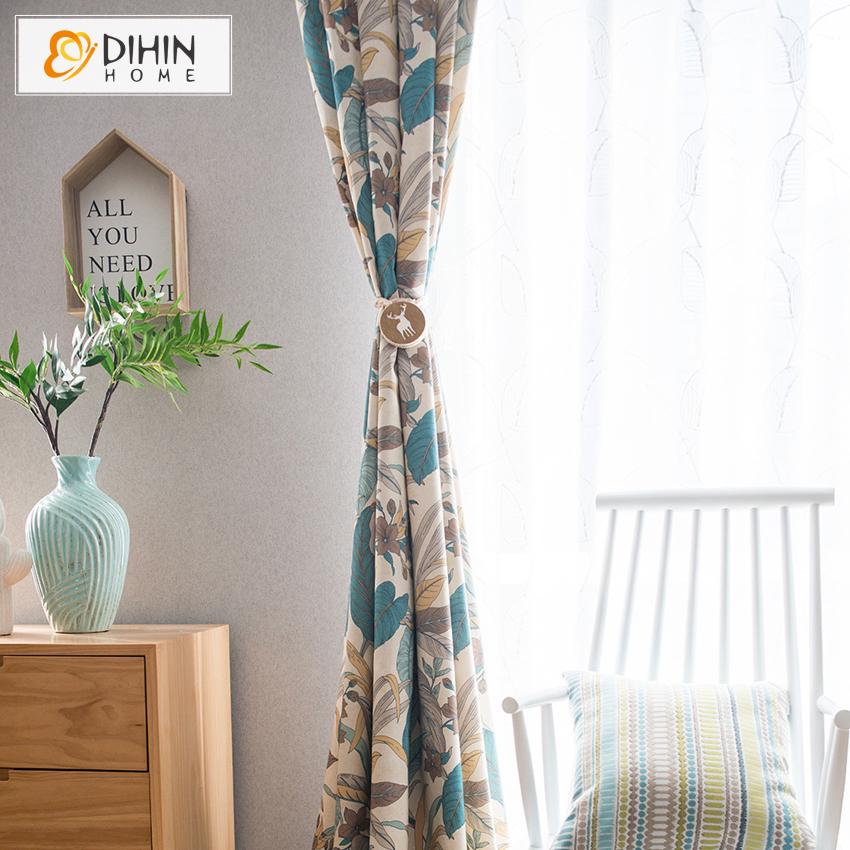 DIHIN HOME Garden Plant Printed Curtains ,Blackout Grommet Window Curtain for Living Room ,52x63-inch,1 Panel