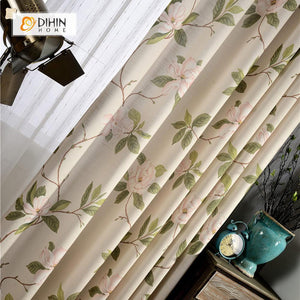 DIHINHOME Home Textile Pastoral Curtain DIHIN HOME Garden Printed Curtain ,Cotton Linen ,Blackout Grommet Window Curtain for Living Room ,52x63-inch,1 Panel