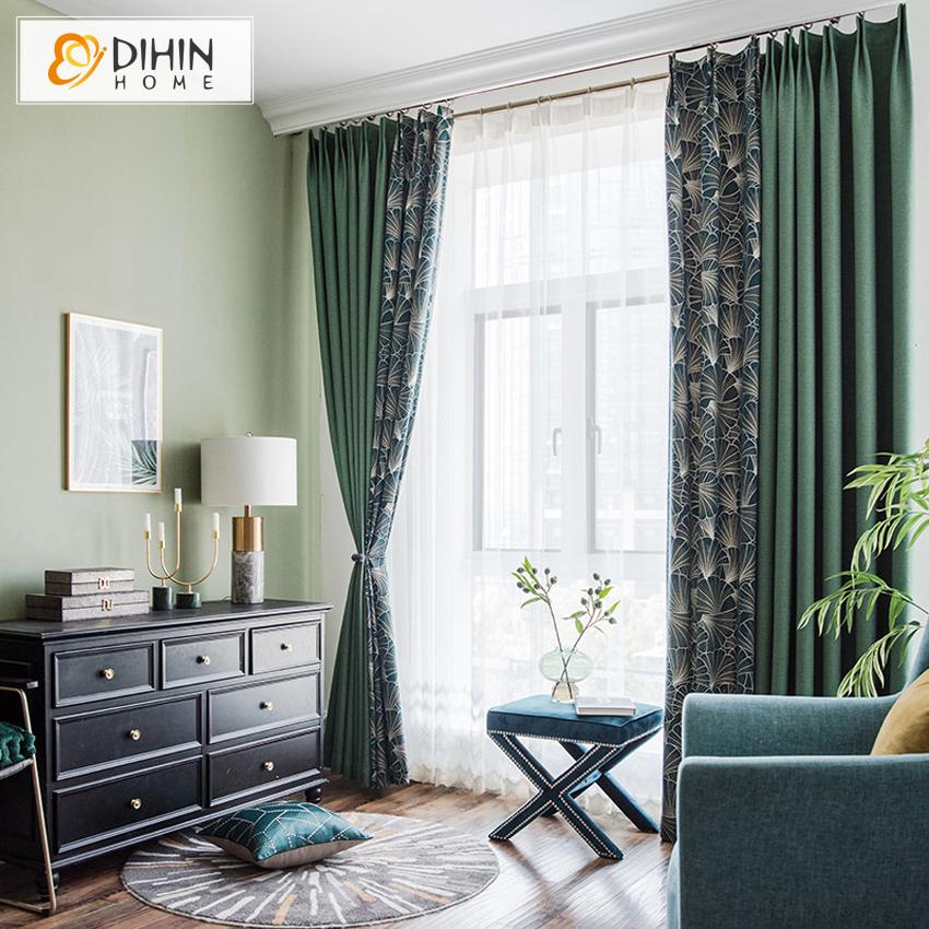 DIHIN HOME Garden Printed Spliced Curtains，Blackout Grommet Window Curtain for Living Room ,52x63-inch,1 Panel