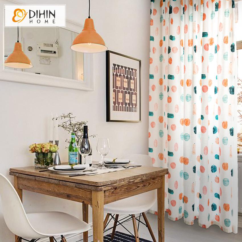 DIHIN HOME Garden Pumpkin Printed Curtains ,Blackout Grommet Window Curtain for Living Room ,52x63-inch,1 Panel