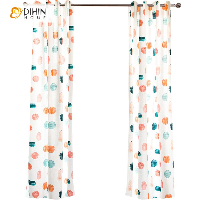 DIHINHOME Home Textile Pastoral Curtain DIHIN HOME Garden Pumpkin Printed Curtains ,Blackout Grommet Window Curtain for Living Room ,52x63-inch,1 Panel Roman Shades Window Curtains Curtains Window Blinds Curtains Drapes