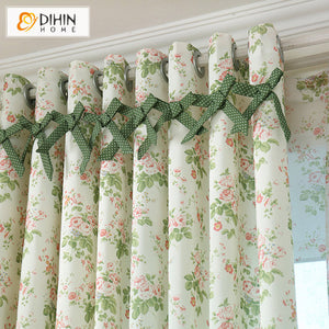 DIHINHOME Home Textile Pastoral Curtain DIHIN HOME Garden Small Flowers Cotton Linen Printed,Blackout Grommet Window Curtain for Living Room ,52x63-inch,1 Panel