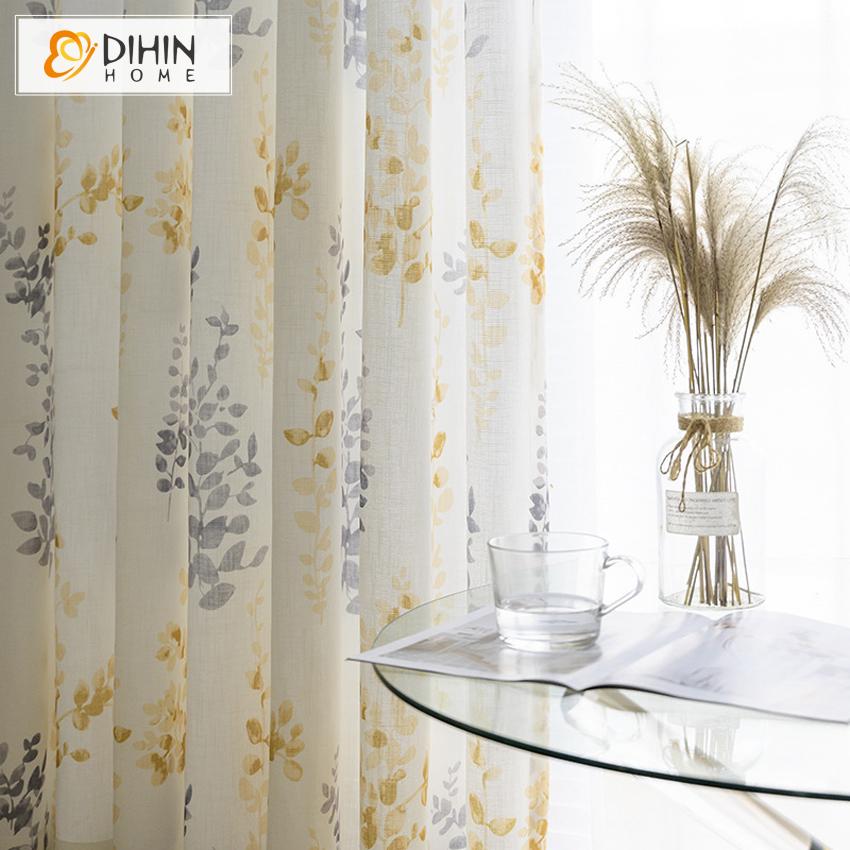 DIHIN HOME Garden Tree Printed Curtain ,Cotton Linen ,Blackout Grommet Window Curtain for Living Room ,52x63-inch,1 Panel