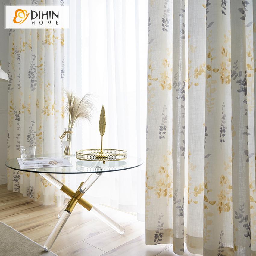 DIHIN HOME Garden Tree Printed Curtain ,Cotton Linen ,Blackout Grommet Window Curtain for Living Room ,52x63-inch,1 Panel