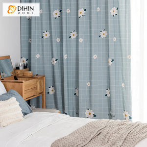 DIHINHOME Home Textile Pastoral Curtain DIHIN HOME Garden White Flowers Printed,Blackout Grommet Window Curtain for Living Room,1 Panel