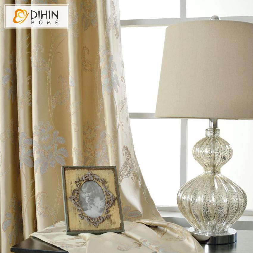DIHINHOME Home Textile Pastoral Curtain DIHIN HOME Golden Luxurious Leaves Printed,Blackout Grommet Window Curtain for Living Room ,52x63-inch,1 Panel
