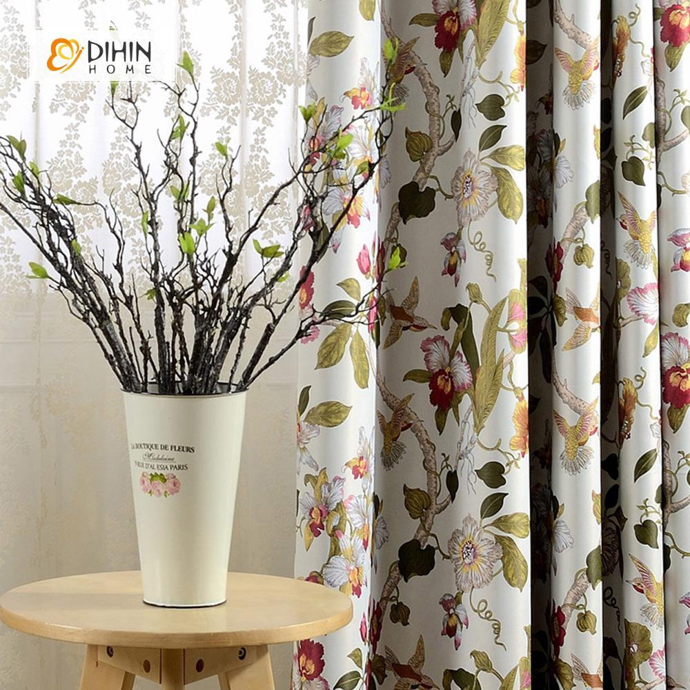 DIHINHOME Home Textile Pastoral Curtain DIHIN HOME Gorgeous Flowers Printed ,Blackout Grommet Window Curtain for Living Room ,52x63-inch,1 Panel