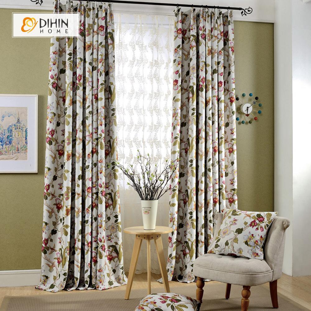 DIHINHOME Home Textile Pastoral Curtain DIHIN HOME Gorgeous Flowers Printed ,Blackout Grommet Window Curtain for Living Room ,52x63-inch,1 Panel