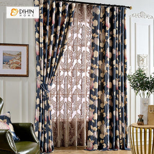 DIHINHOME Home Textile Pastoral Curtain DIHIN HOME Grape Printed  ,Blackout Grommet Window Curtain for Living Room ,52x63-inch,1 Panel