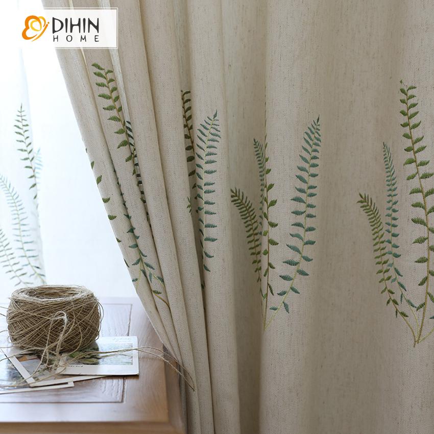 DIHIN HOME Green Aquatic Plant Embroidered ,Blackout Grommet Window Curtain for Living Room ,52x63-inch,1 Panel