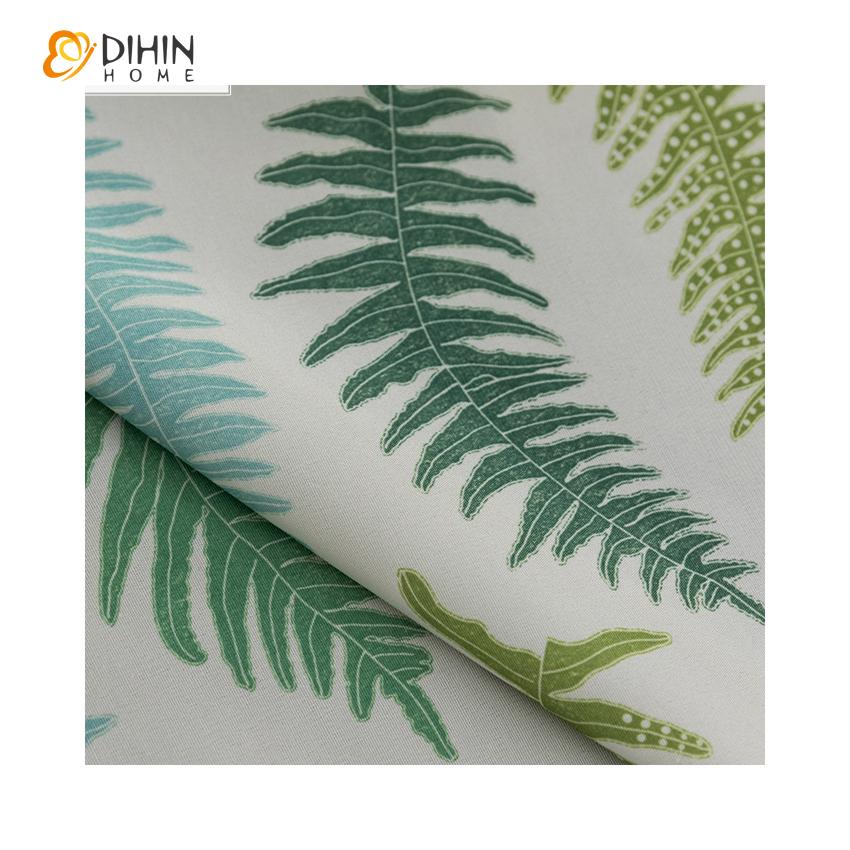 DIHIN HOME Green Fallen Leaves Printed Curtains ,Blackout Grommet Window Curtain for Living Room ,52x63-inch,1 Panel