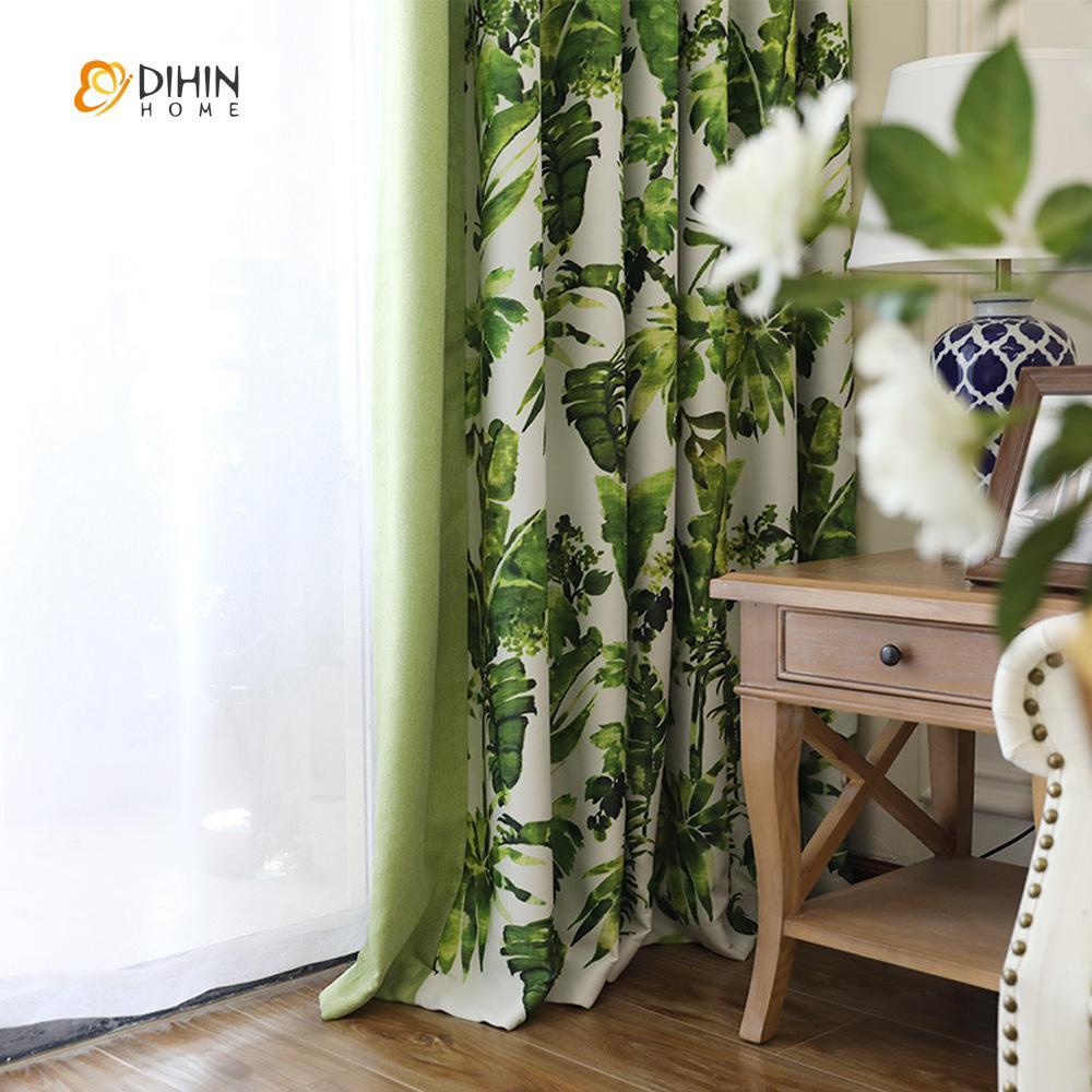 DIHINHOME Home Textile Pastoral Curtain DIHIN HOME Green Intensive Leaves Printed ,Blackout Grommet Window Curtain for Living Room ,52x63-inch,1 Panel