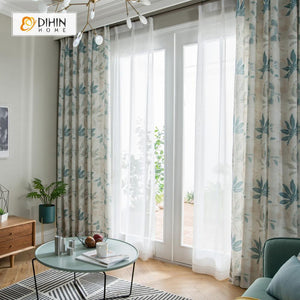 DIHINHOME Home Textile Pastoral Curtain DIHIN HOME Green Leaves Printed curtain，Blackout Grommet Window Curtain for Living Room ,52x63-inch,1 Panel