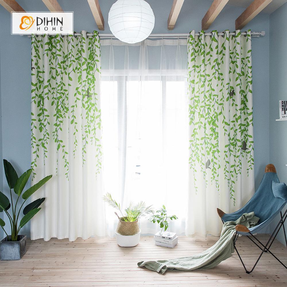 DIHINHOME Home Textile Pastoral Curtain DIHIN HOME Green Rattan Printed ,Polyester ,Blackout Grommet Window Curtain for Living Room ,52x63-inch,1 Panel