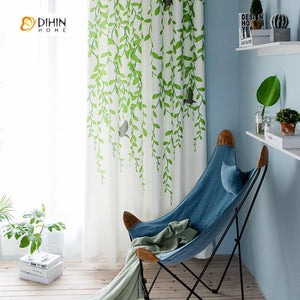 DIHINHOME Home Textile Pastoral Curtain DIHIN HOME Green Rattan Printed ,Polyester ,Blackout Grommet Window Curtain for Living Room ,52x63-inch,1 Panel