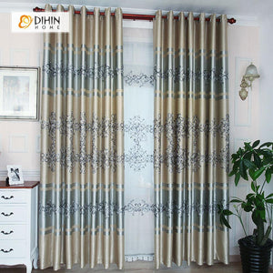 DIHINHOME Home Textile Pastoral Curtain DIHIN HOME Grey Crowd Flowers Printed，Blackout Grommet Window Curtain for Living Room ,52x63-inch,1 Panel